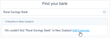 Image of the find your bank search box with an unknown bank name.